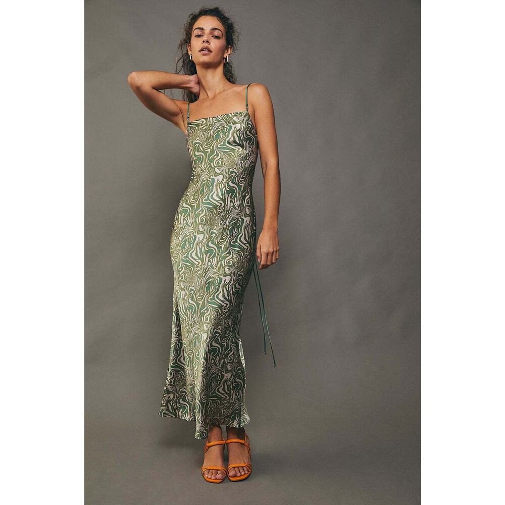 Bec & Bridge Alanis Printed Silk-Satin Midi Dress - UK 6 / US 2 - Green - Picture 1 of 7
